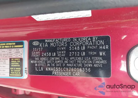 2018 Kia Stinger Gt2 z USA, uszkodzony, nr VIN KNAE55LCXJ6016356